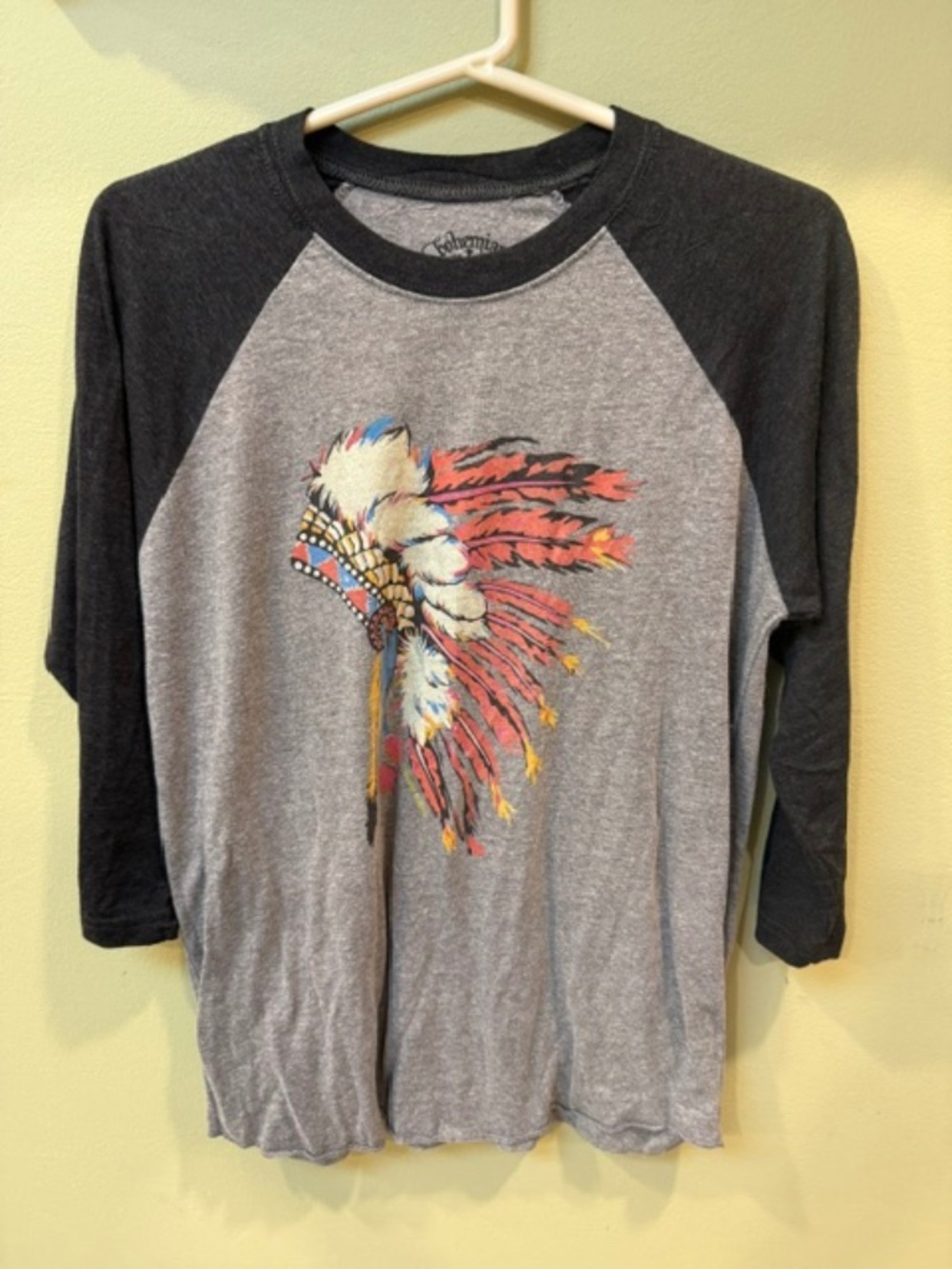 Bohemian Cowgirl Native American Headdress Raglan T-Shirt Medium Lightweight
